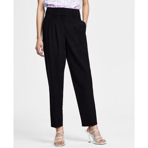 Bar III Women's Bi-Stretch Pleated Straight-Leg Black Ankle Dress Pants NWT